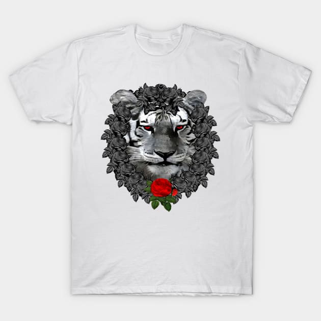 Tiger Red Rose Wreath T-Shirt by Nuletto